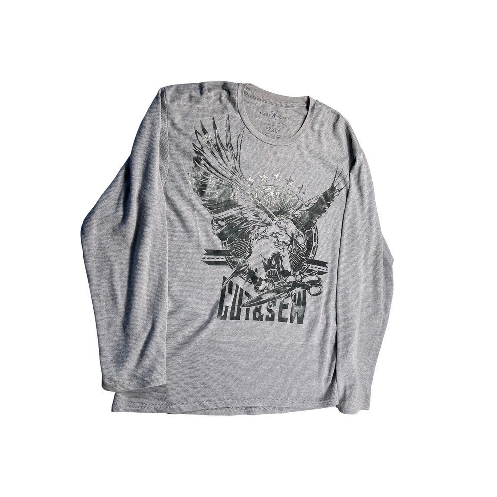 Marc Ecko Cut & Sew Thermal Shirt Men's 2XL Gray Eagle Graphic Waffle Knit